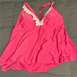 Pink Lace Trim Tankini Top